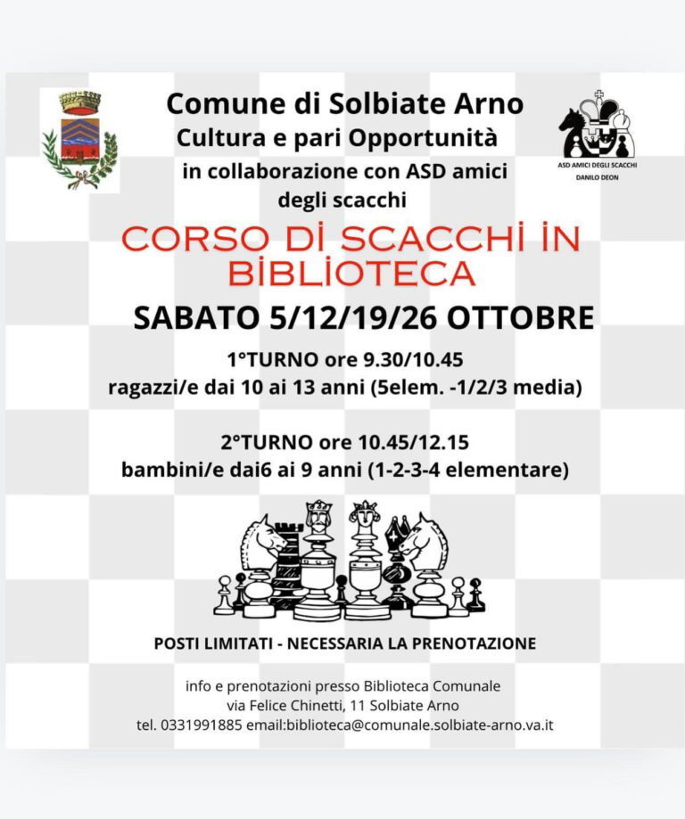 Corso di scacchi in biblioteca per bambini - Solbiate Arno